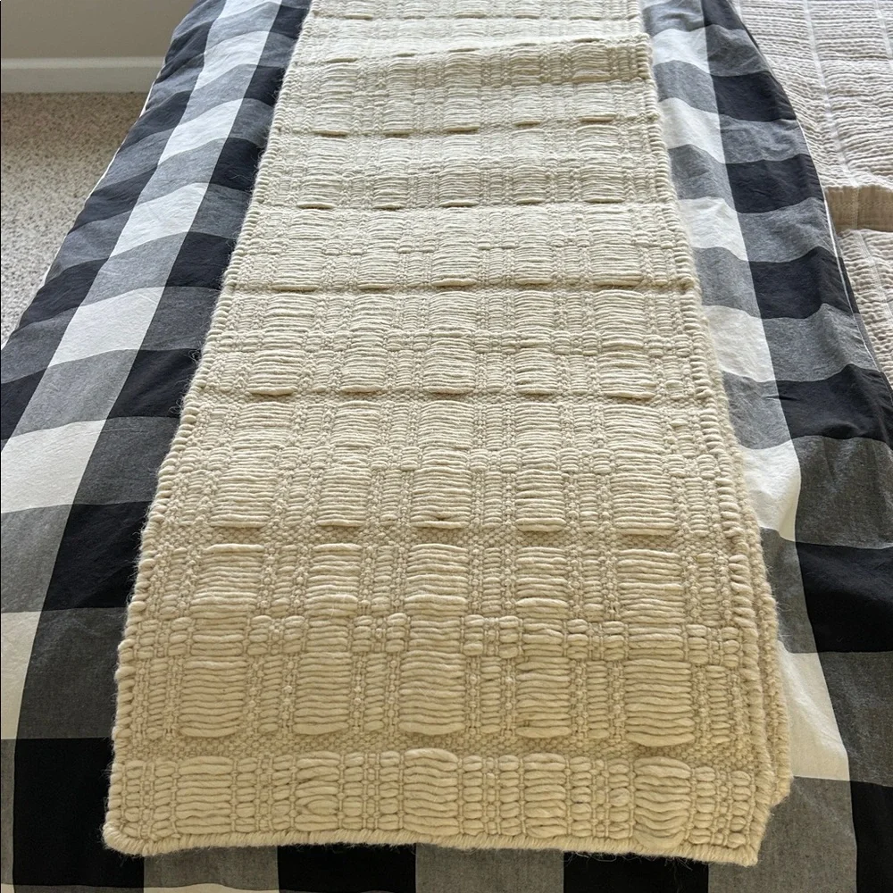 Crate & Barrel Almaden Woven Cream Table Runner
